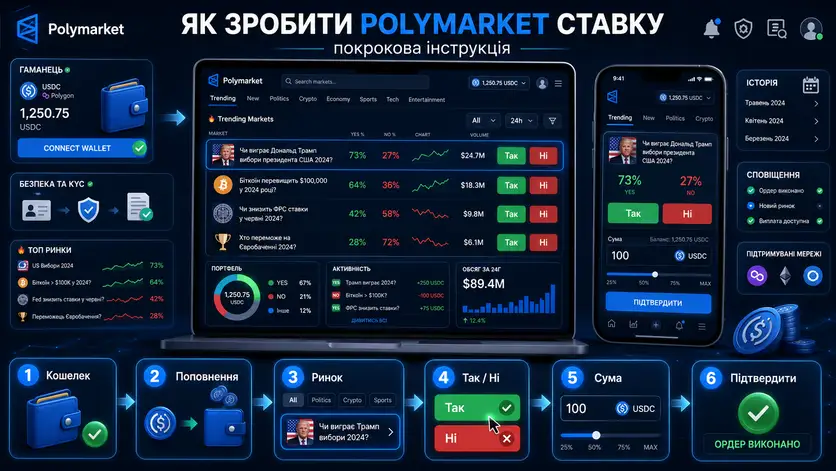 Як зробити ставку на Polymarket — вибір результату та купівля контракту